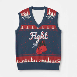 Fight Pray For A Cure V-Neck Knit Sweater Vest Red Ribbon HIV Awareness Boxing Gift TS12 Navy Red Print Your Wear