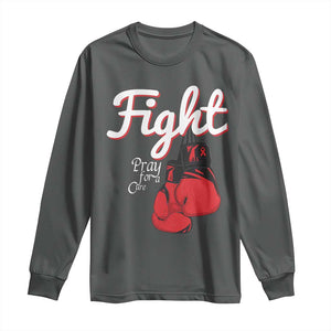 Fight Pray For A Cure Long Sleeve Shirt Red Ribbon HIV Awareness Boxing Gift TS12 Dark Heather Print Your Wear