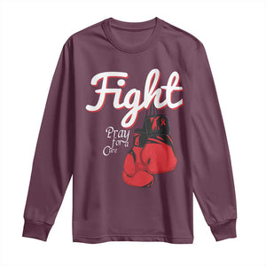 Fight Pray For A Cure Long Sleeve Shirt Red Ribbon HIV Awareness Boxing Gift TS12 Maroon Print Your Wear