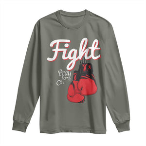 Fight Pray For A Cure Long Sleeve Shirt Red Ribbon HIV Awareness Boxing Gift TS12 Military Green Print Your Wear
