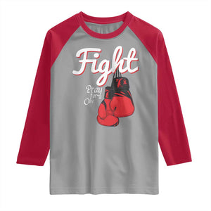 Fight Pray For A Cure Raglan Shirt Red Ribbon HIV Awareness Boxing Gift TS12 Sport Gray Red Print Your Wear