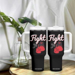 Fight Pray For A Cure Tumbler With Handle Red Ribbon HIV Awareness Boxing Gift TS12 Print Your Wear