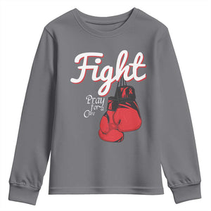 Fight Pray For A Cure Youth Sweatshirt Red Ribbon HIV Awareness Boxing Gift TS12 Charcoal Print Your Wear