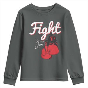 Fight Pray For A Cure Youth Sweatshirt Red Ribbon HIV Awareness Boxing Gift TS12 Dark Heather Print Your Wear