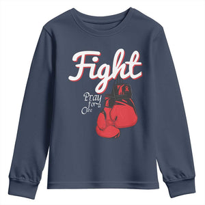 Fight Pray For A Cure Youth Sweatshirt Red Ribbon HIV Awareness Boxing Gift TS12 Navy Print Your Wear