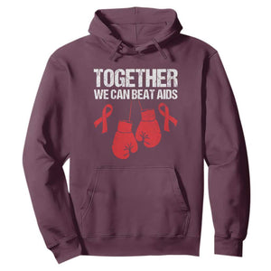 Together We Can Beat AIDS Hoodie Boxing HIV Awareness Gift TS12 Maroon Print Your Wear