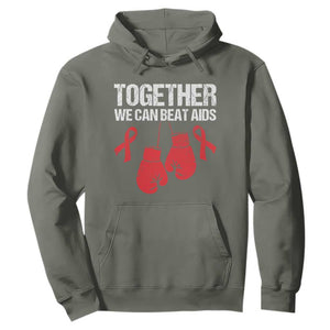 Together We Can Beat AIDS Hoodie Boxing HIV Awareness Gift TS12 Military Green Print Your Wear