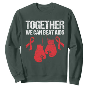 Together We Can Beat AIDS Sweatshirt Boxing HIV Awareness Gift TS12 Dark Forest Green Print Your Wear
