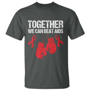 Together We Can Beat AIDS T Shirt Boxing HIV Awareness Gift TS12 Dark Heather Print Your Wear