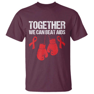 Together We Can Beat AIDS T Shirt Boxing HIV Awareness Gift TS12 Maroon Print Your Wear