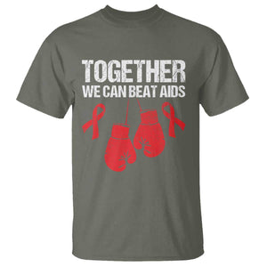 Together We Can Beat AIDS T Shirt Boxing HIV Awareness Gift TS12 Military Green Print Your Wear