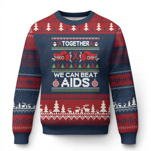 Together We Can Beat AIDS Ugly Christmas Sweater HIV Awareness Boxing Ugly Sweater Gift TS12 Navy Red Print Your Wear