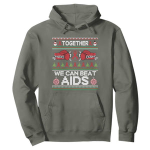 Together We Can Beat AIDS Hoodie HIV Awareness Boxing Ugly Sweater Gift TS12 Military Green Print Your Wear