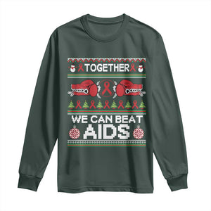Together We Can Beat AIDS Long Sleeve Shirt HIV Awareness Boxing Ugly Sweater Gift TS12 Dark Forest Green Print Your Wear