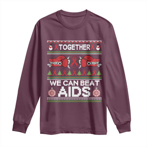 Together We Can Beat AIDS Long Sleeve Shirt HIV Awareness Boxing Ugly Sweater Gift TS12 Maroon Print Your Wear