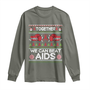 Together We Can Beat AIDS Long Sleeve Shirt HIV Awareness Boxing Ugly Sweater Gift TS12 Military Green Print Your Wear