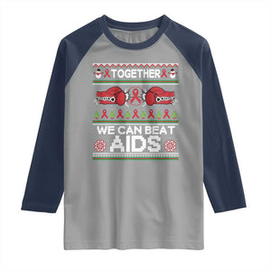 Together We Can Beat AIDS Raglan Shirt HIV Awareness Boxing Ugly Sweater Gift TS12 Sport Gray Navy Print Your Wear