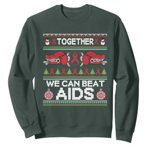 Together We Can Beat AIDS Sweatshirt HIV Awareness Boxing Ugly Sweater Gift TS12 Dark Forest Green Print Your Wear