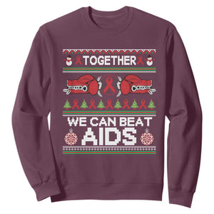 Together We Can Beat AIDS Sweatshirt HIV Awareness Boxing Ugly Sweater Gift TS12 Maroon Print Your Wear