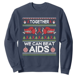 Together We Can Beat AIDS Sweatshirt HIV Awareness Boxing Ugly Sweater Gift TS12 Navy Print Your Wear