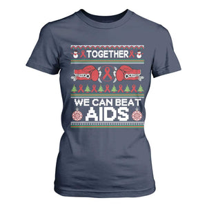 Together We Can Beat AIDS T Shirt For Women HIV Awareness Boxing Ugly Sweater Gift TS12 Navy Print Your Wear