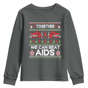 Together We Can Beat AIDS Youth Sweatshirt HIV Awareness Boxing Ugly Sweater Gift TS12 Dark Heather Print Your Wear