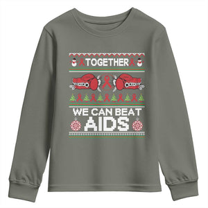 Together We Can Beat AIDS Youth Sweatshirt HIV Awareness Boxing Ugly Sweater Gift TS12 Military Green Print Your Wear
