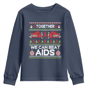 Together We Can Beat AIDS Youth Sweatshirt HIV Awareness Boxing Ugly Sweater Gift TS12 Navy Print Your Wear