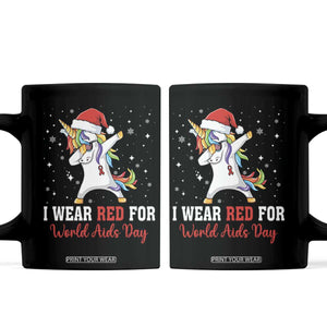 I Wear Red For World AIDS Day Coffee Mug Santa Unicorn Dabbing Christmas Gift TS12 Black Print Your Wear