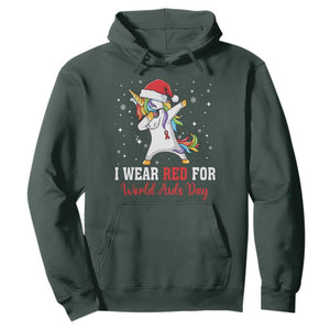 I Wear Red For World AIDS Day Hoodie Santa Unicorn Dabbing Christmas Gift TS12 Dark Forest Green Print Your Wear