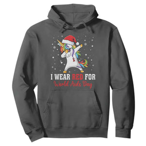 I Wear Red For World AIDS Day Hoodie Santa Unicorn Dabbing Christmas Gift TS12 Dark Heather Print Your Wear