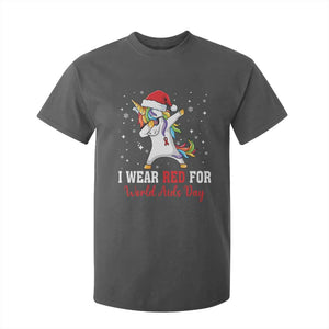 I Wear Red For World AIDS Day T Shirt For Kid Santa Unicorn Dabbing Christmas Gift TS12 Dark Heather Print Your Wear