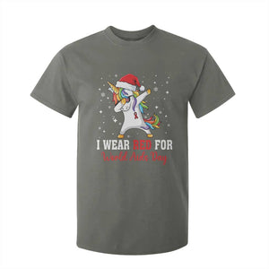 I Wear Red For World AIDS Day T Shirt For Kid Santa Unicorn Dabbing Christmas Gift TS12 Military Green Print Your Wear