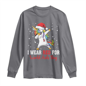 I Wear Red For World AIDS Day Long Sleeve Shirt Santa Unicorn Dabbing Christmas Gift TS12 Charcoal Print Your Wear