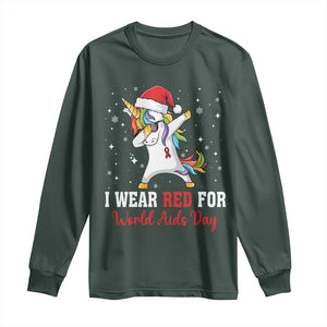 I Wear Red For World AIDS Day Long Sleeve Shirt Santa Unicorn Dabbing Christmas Gift TS12 Dark Forest Green Print Your Wear