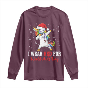 I Wear Red For World AIDS Day Long Sleeve Shirt Santa Unicorn Dabbing Christmas Gift TS12 Maroon Print Your Wear