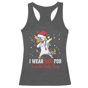 I Wear Red For World AIDS Day Racerback Tank Top Santa Unicorn Dabbing Christmas Gift - Print Your Wear
