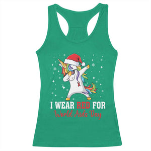 I Wear Red For World AIDS Day Racerback Tank Top Santa Unicorn Dabbing Christmas Gift - Print Your Wear