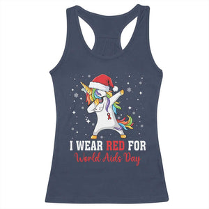 I Wear Red For World AIDS Day Racerback Tank Top Santa Unicorn Dabbing Christmas Gift - Print Your Wear