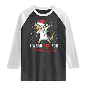 I Wear Red For World AIDS Day Raglan Shirt Santa Unicorn Dabbing Christmas Gift TS12 Black White Print Your Wear