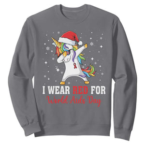I Wear Red For World AIDS Day Sweatshirt Santa Unicorn Dabbing Christmas Gift TS12 Charcoal Print Your Wear