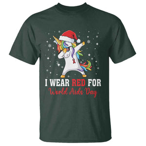 I Wear Red For World AIDS Day T Shirt Santa Unicorn Dabbing Christmas Gift TS12 Dark Forest Green Print Your Wear