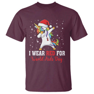 I Wear Red For World AIDS Day T Shirt Santa Unicorn Dabbing Christmas Gift TS12 Maroon Print Your Wear
