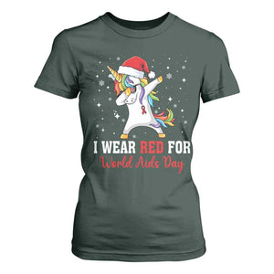 I Wear Red For World AIDS Day T Shirt For Women Santa Unicorn Dabbing Christmas Gift TS12 Dark Forest Green Print Your Wear