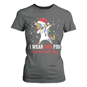 I Wear Red For World AIDS Day T Shirt For Women Santa Unicorn Dabbing Christmas Gift TS12 Dark Heather Print Your Wear