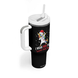 I Wear Red For World AIDS Day Tumbler With Handle Santa Unicorn Dabbing Christmas Gift TS12 Print Your Wear