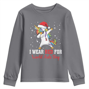 I Wear Red For World AIDS Day Youth Sweatshirt Santa Unicorn Dabbing Christmas Gift TS12 Charcoal Print Your Wear