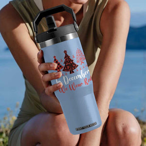 In December We Wear Red Flip Straw Tumbler HIV Awareness Christmas Ribbon Tree Gift TS12 One Size: 30 oz Light Blue Print Your Wear