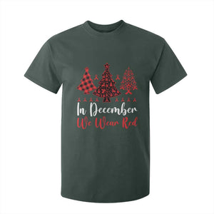 In December We Wear Red T Shirt For Kid HIV Awareness Christmas Ribbon Tree Gift TS12 Dark Forest Green Print Your Wear