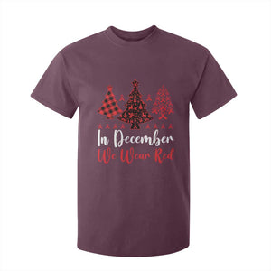 In December We Wear Red T Shirt For Kid HIV Awareness Christmas Ribbon Tree Gift TS12 Maroon Print Your Wear